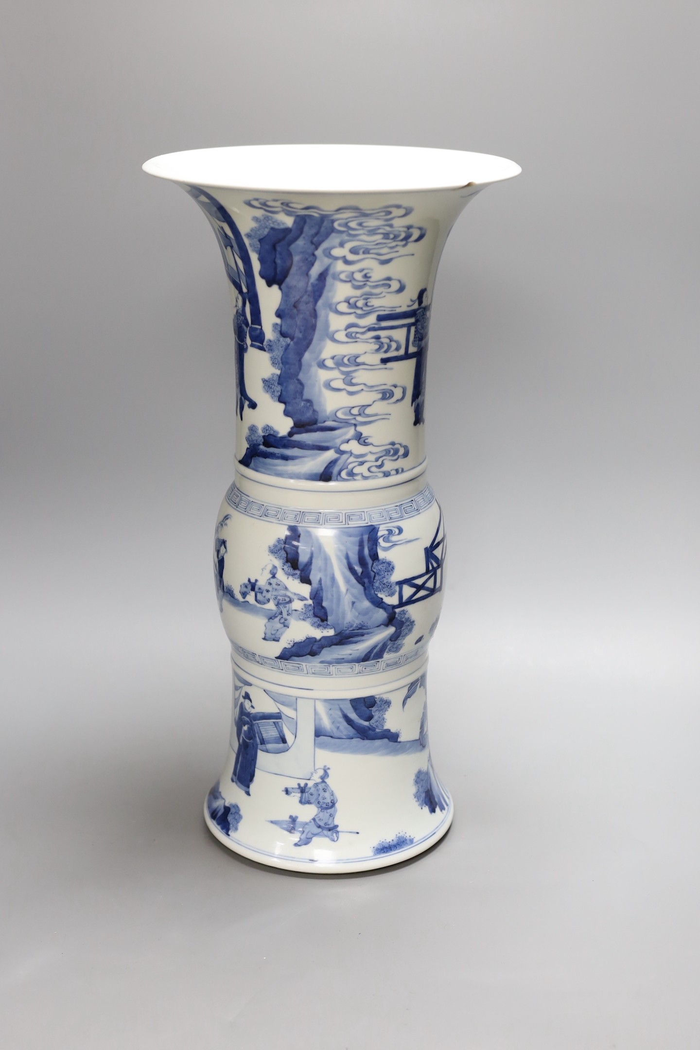 A large Chinese blue and white gu vase, 46 cms high